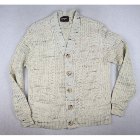 CAMPUS STUDIO ONE - VINTAGE MEN'S BEIGE CARDIGAN SWEATER - SIZE XL - Picture 1 of 11